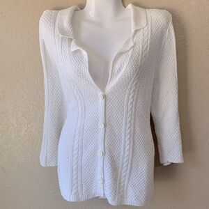 Heather B White CottageCore Coquette Button Down 3/4 Sleeve Cardigan Size M